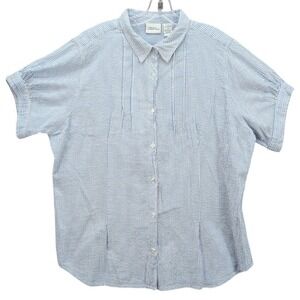 The Vermont Country Store Blouse 1X Blue White Seersucker Cool Breathable Beachy